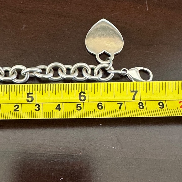 Tiffany Co Sterling Silver Round Circle Link Heart Bracelet 7.25" Box Pouch - Picture 7 of 8